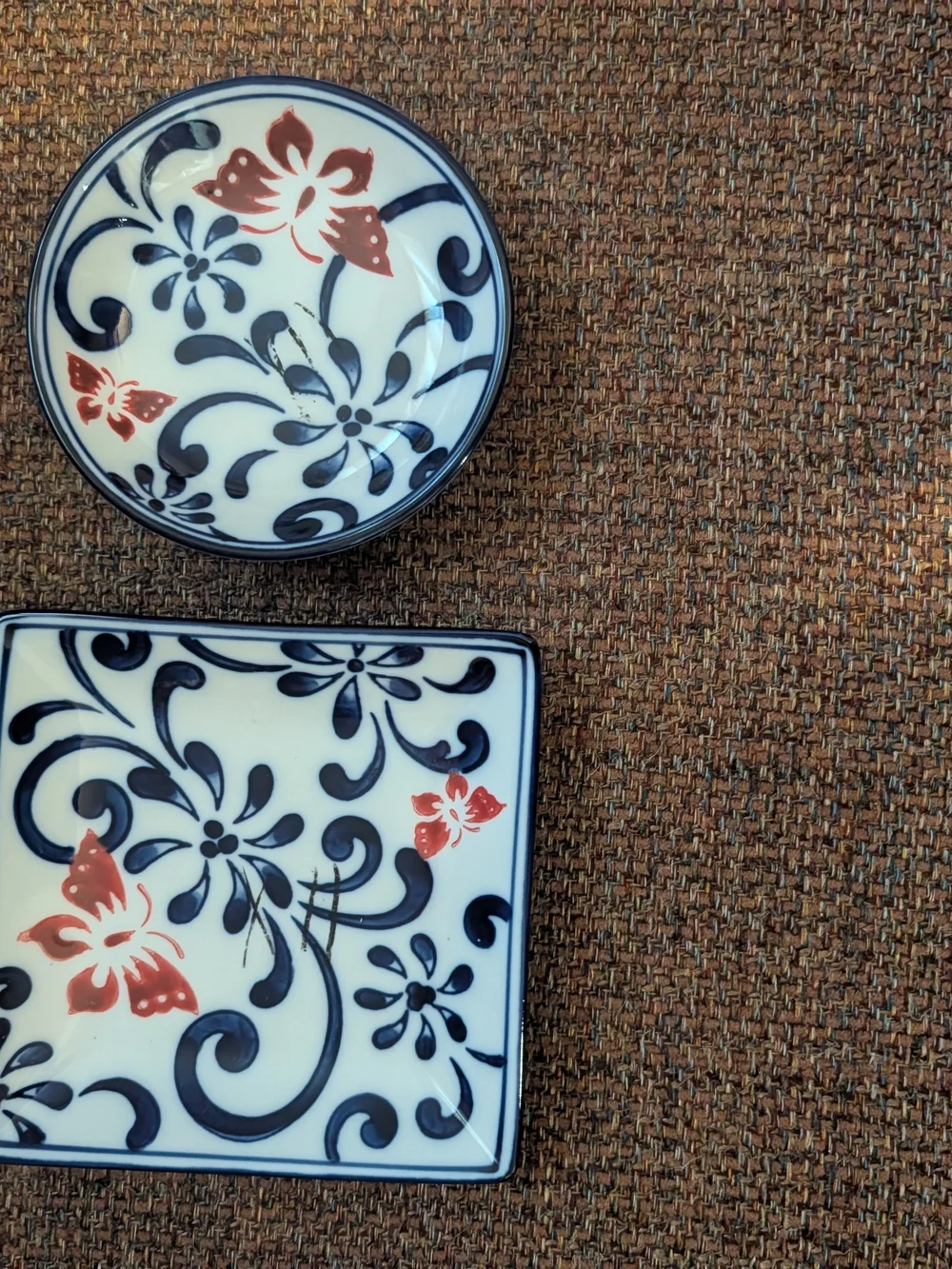 Pier 1 Imports Butterfly Blossom Rice Bowl & Snack Tray Or Trinket Dishes -New